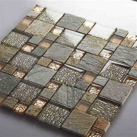 Square Glass Mixed Stone Mosaic Tiles For Kitchen Backsplash Tile