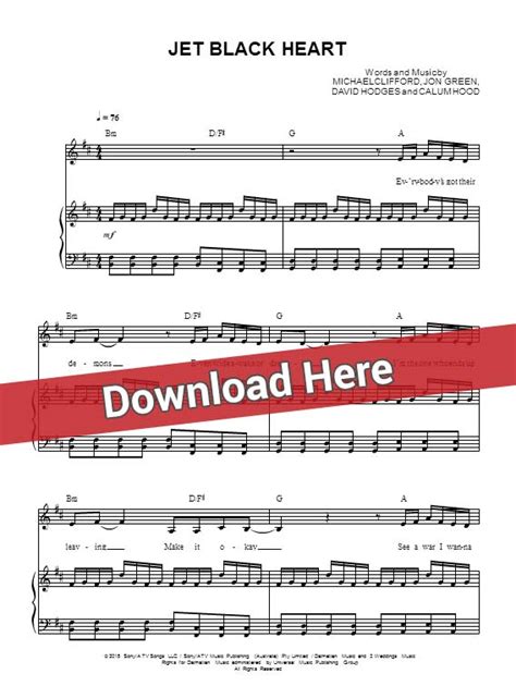 5 Seconds Of Summer Jet Black Heart Sheet Music Piano Note And Chords