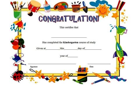 Kindergarten Diploma Certificate Templates 10 Designs Free Preschool