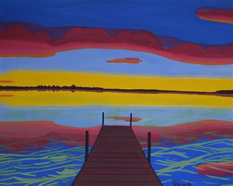 Sunset Over The Lake Painting By Pammyla Brooks