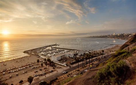 The Pacific Coast Of Miraflores At Night In Lima Peru Stock Image