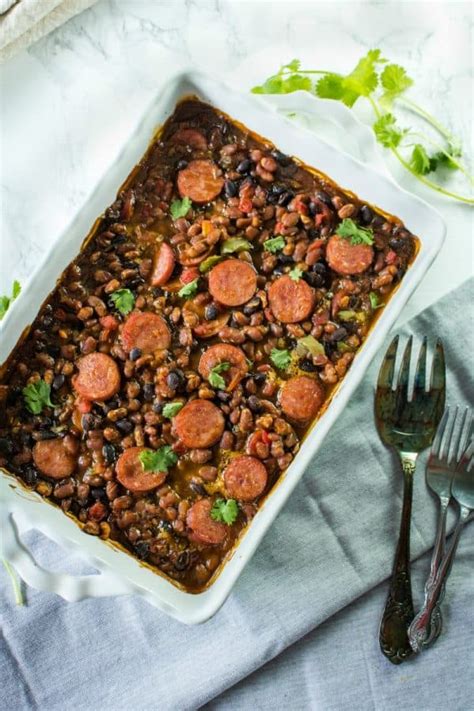 Smoked Sausage Beans And Chilies Bake Must Love Home