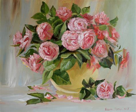 Still Life Oil Bouquet Pink Peach Roses Original Oil Painting Etsy