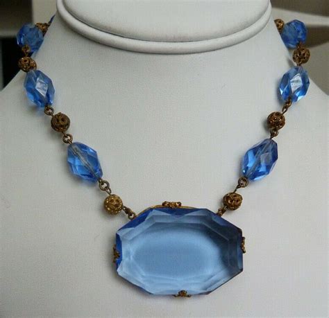 Antique Vintage Art Deco Nouveau Czech Blue Glass Filigree Beads