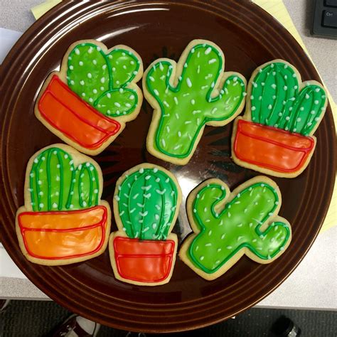 Cactus Sugar Cookies With Simple Lemon Icing Piped Using Good Ol
