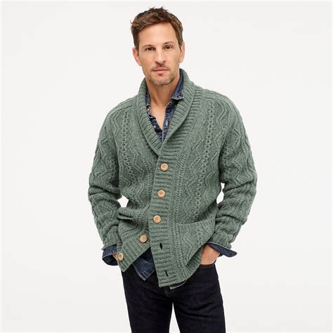 Jcrew Wool Wallace And Barnes Cable Knit Shawl Collar Cardigan In Green