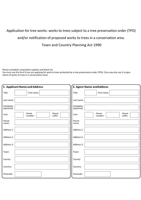 United Kingdom Application For Tree Works Works To Trees Subject To A