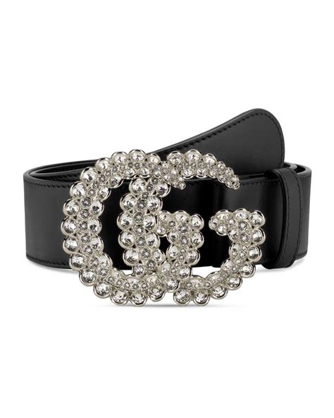 Gucci Leather Belt W Double G Crystal Buckle Neiman Marcus