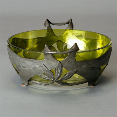 Art Nouveau Green Glass Center Bowl With Pewter Surround For Sale At 1stdibs