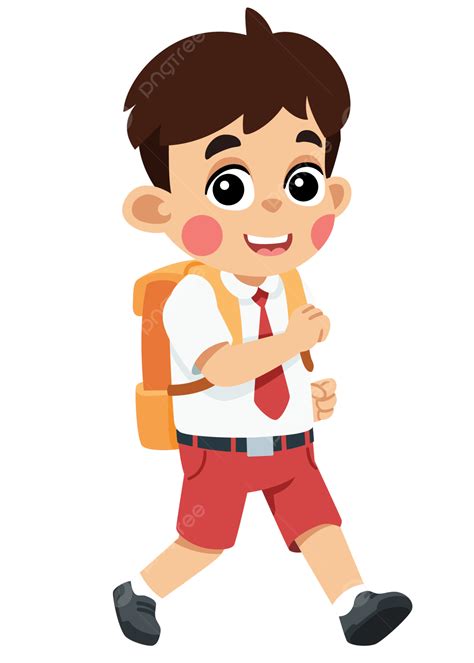 Indonesian Boy Go To School Walking Hand Swinging Murid Sekolah