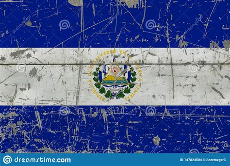 Grunge El Salvador Flag On Old Scratched Wooden Surface National Vintage Background Stock Photo