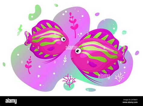 Two Cute Tropical Fish In The Sea Brightly Coloured Ocean Fish