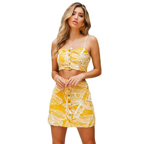 2018 Summer Print Floral Two Piece Set Mini Skirt Set Off Shoulder Crop