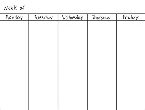 Blank Calendar For Monday Thru Friday Example Calendar Printable