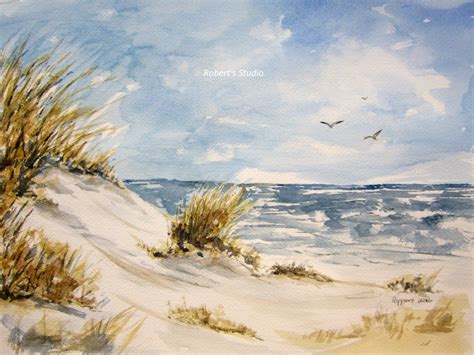 Beachscape Print Of Original Watercolor Landscape Painting Watercolor