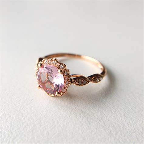 1 Carat Round Morganite Engagement Ring Set Morganite Ring Set Etsy