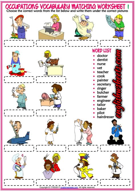 Jobs Esl Printable Matching Exercise Worksheets For Kids Oficios En