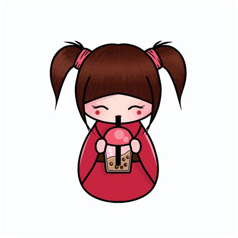 Cute Chibi Drinking Boba Vector Illustration 4186874 Vector Art At Vecteezy