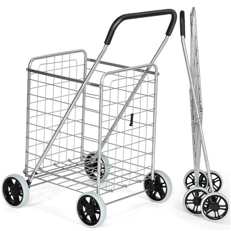 Topbuy Folding Shopping Cart Utility Trolley Grocery Cart With Wheels