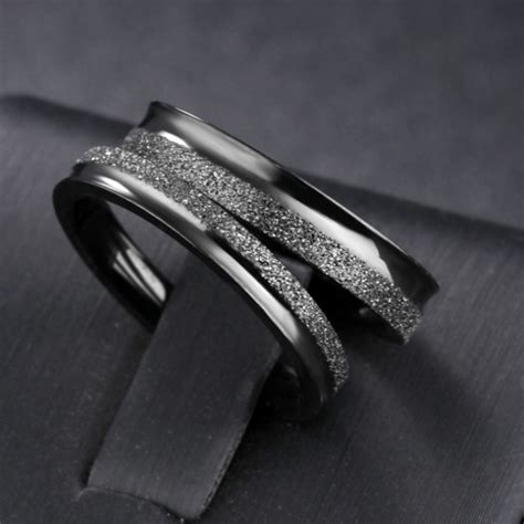 Titanium Black Ring For Couples Half Polish And Half Abravise Blasting