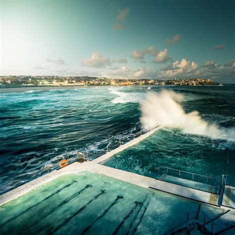 Bondi Beach Sydney Huge Waves Crashing Over The Swimming Pools At The