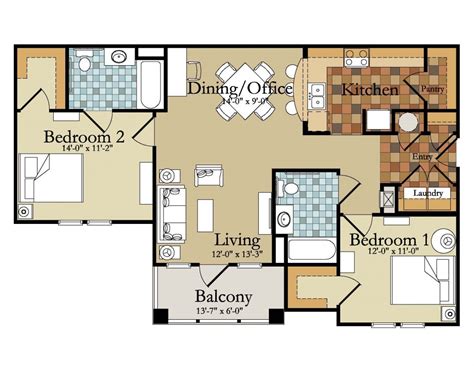 2 Bedroom Apartmenthouse Plans