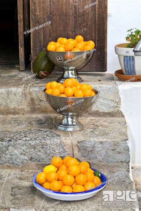 Fruit Bowls With Oranges In Front Of A Restaurant Old Town Of Eivissa