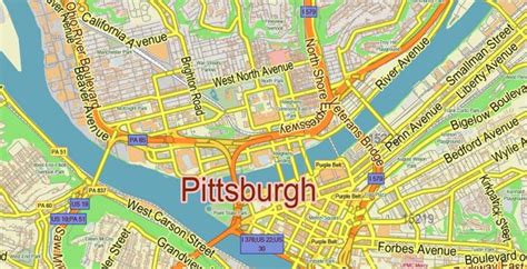 Pittsburgh Pennsylvania Metro Area Pdf Vector Map City Plan Low