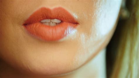 Red Lips Of Young Woman Talking Stock Video Footage 0011 Sbv