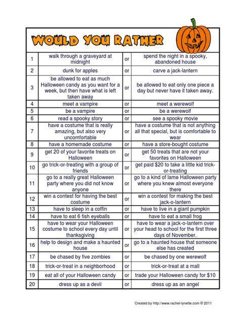 Free Halloween Would You Rather Questions For Kids Pdf Halloween