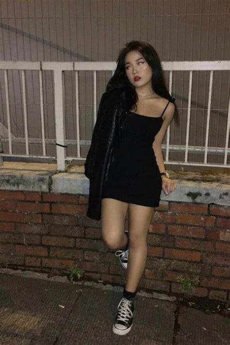 asian tumblr baddie girl grunge street style casual outfit comfy summer wear black short dress