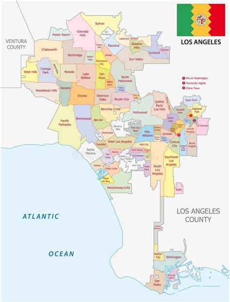 Modern City Map Los Angeles City Of The Usa With Boroughs And Stock