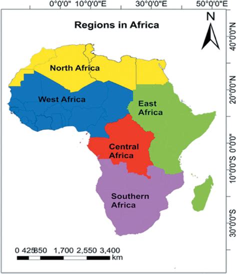 Map Of Africa Showing Its Five Main Regions Download Scientific