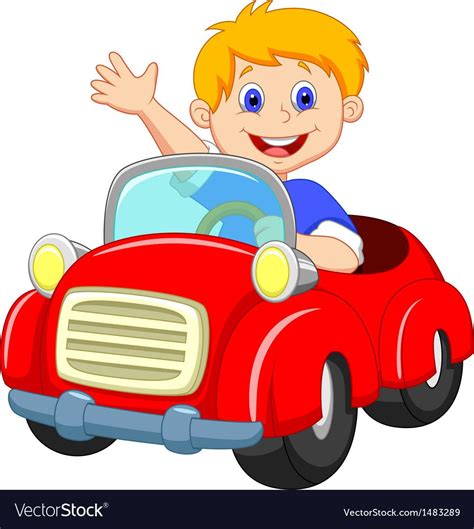 Vector Illustration Of Boy Cartoon In The Red Car Download A Free