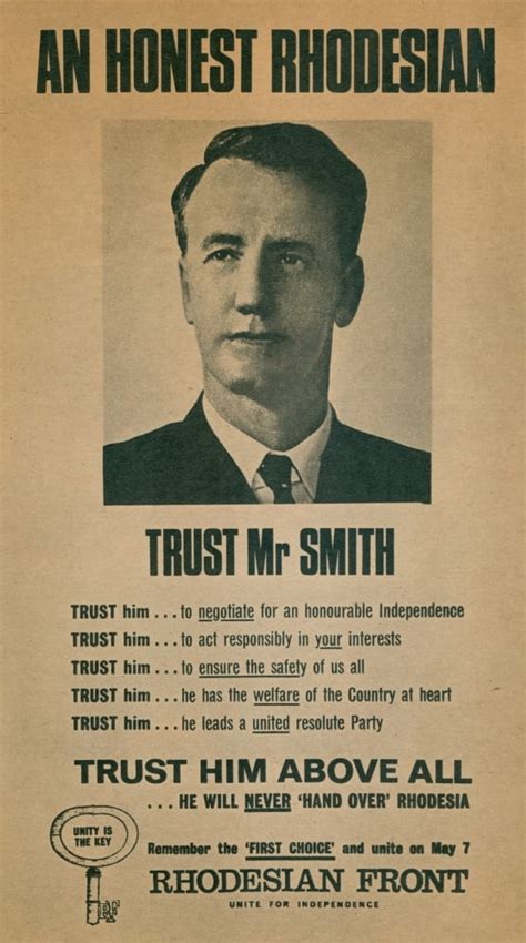 Campaign Poster For Ian Smith In 1960s In 1965 As Rhodesian Prime