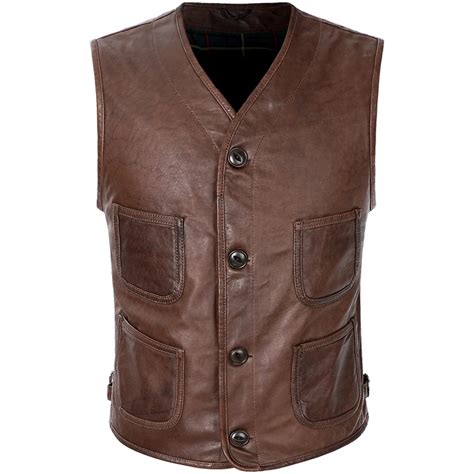 Men S Genuine Leather Vest Vintage Brown Slim Fit Waistcoat