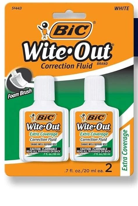 Bic Wite Out Quick Dry Correction Fluid 07 Fl Oz White Pack Of 2