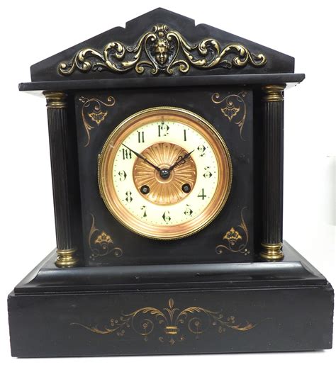 Antique French Slate Mantel Clock 8 Day Striking Mantle Clock With