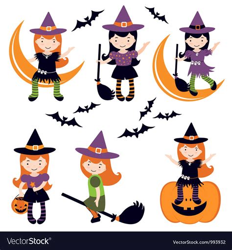 Cute Little Witches Set Royalty Free Vector Image