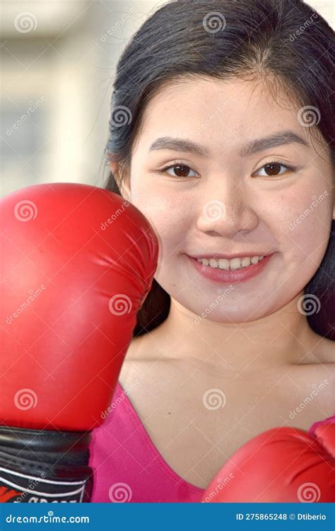 Chinese Female Boxer Smiling Wearing Boxing Gloves Stock Photo Image
