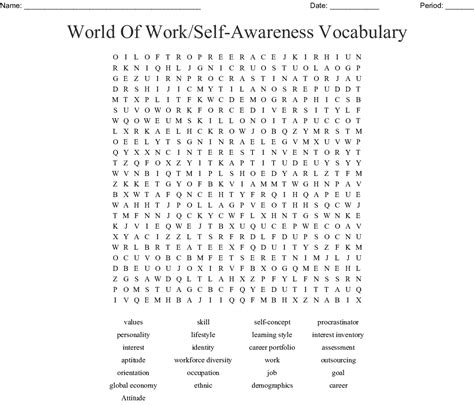 World Of Workself Awareness Vocabulary Word Search Wordmint