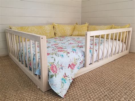 Homemade diy toddler bed frame. Montessori Floor Bed With Rails Full or Double Size Floor ...