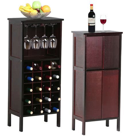 Organize the home bar with a bar cabinet for spirits, wine and drinkware. Wood Wine Cabinet Bottle Holder Storage Kitchen Home Bar ...