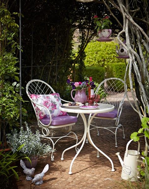 French Style Country Garden Dining Area With Pink Touches Garden Paving