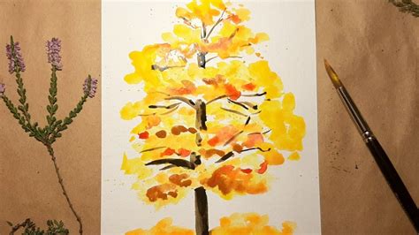 Как нарисовать осеннее дерево поэтапно акварелью Бесплатный урок