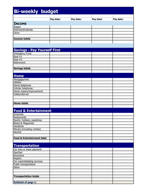 Biweekly Budget Template Free Printable Printable Templates