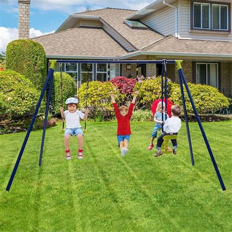 Sportspower Arcadia Metal Swing Set With 5ft Slide Trapeze Person