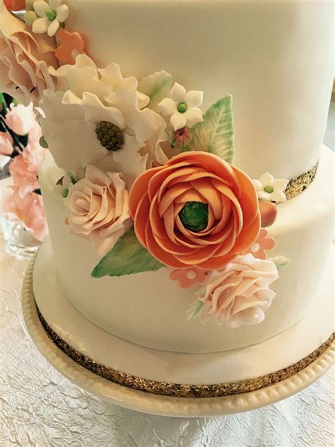 Wedding Cake With Coral Flowers