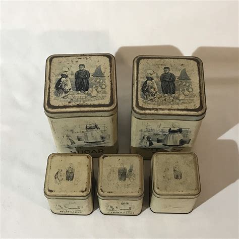 Incredibly Worn Vintage Tin Canister Set Of Five Had Been Etsy