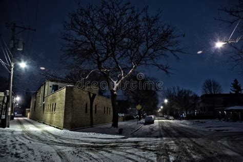 Dark Cold Chicago Winter Alley And Street Intersection Stock Image